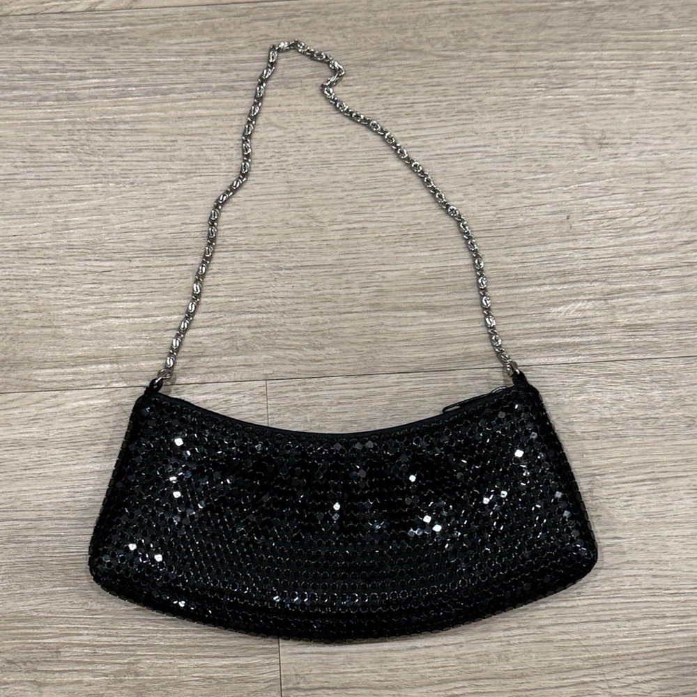 Black Sequin Chain Strap Evening Clutch